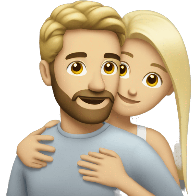 blonde lady hugging brunette man with beard emoji