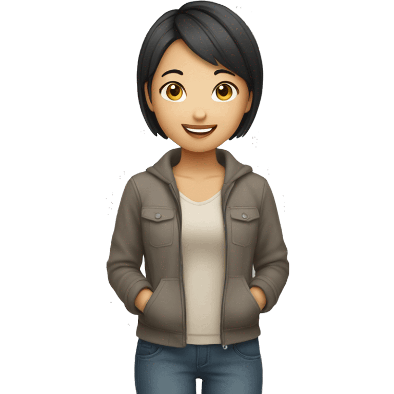 Positive Asian short hair girl holding  emoji