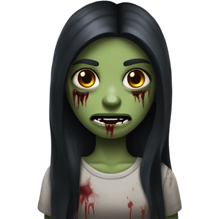 girl zombie with black long hair with teeth and serious face  emoji