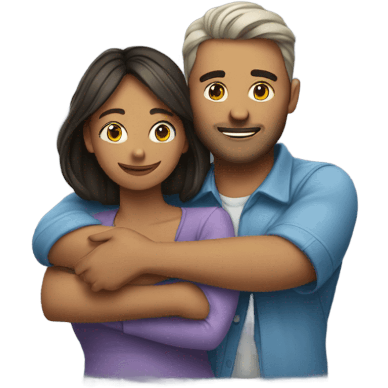 Mans and woman hugging from behind emoji