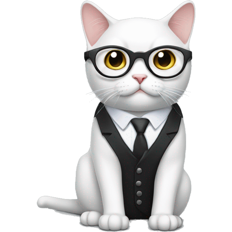 White British cat in black office suite with glasses  emoji