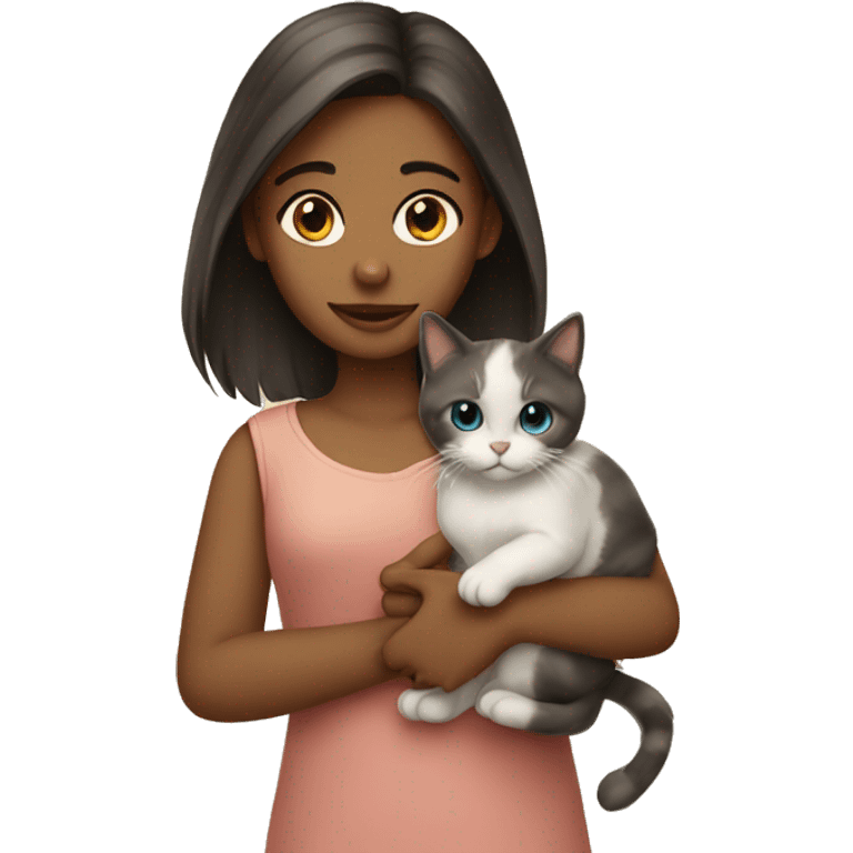 A girl holding a ragdoll cat emoji