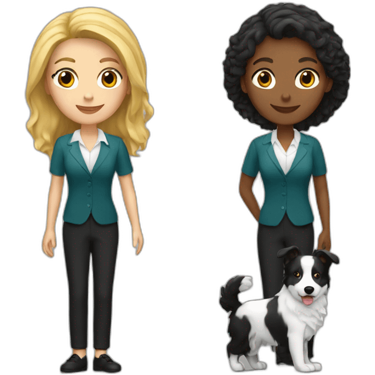 blond english teacher with black white border collie emoji