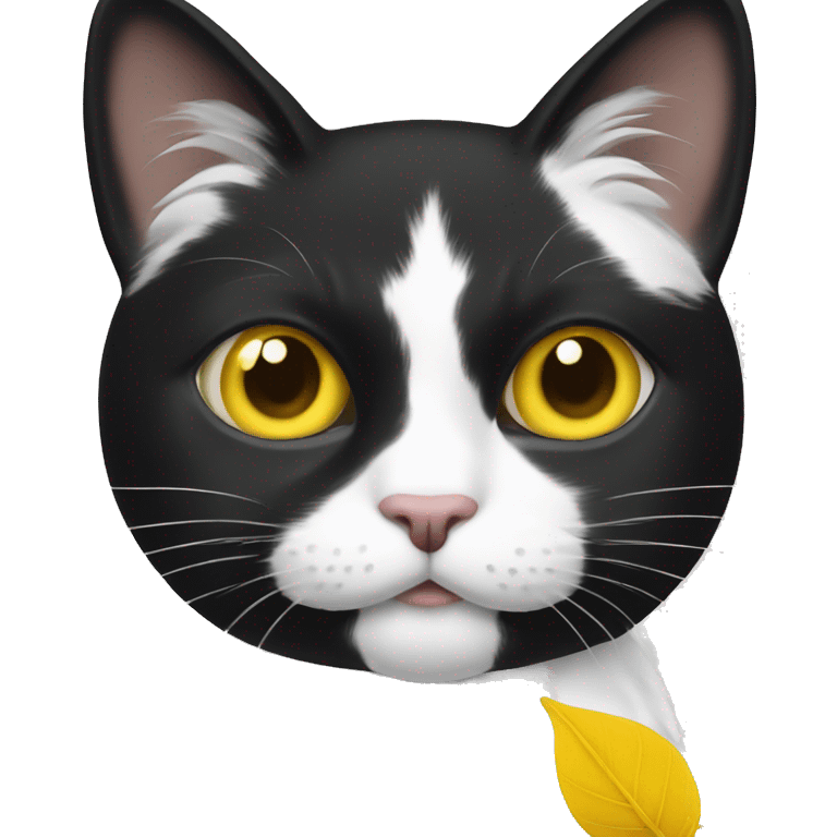 Black and white cat with a yellow leaf on its head   emoji