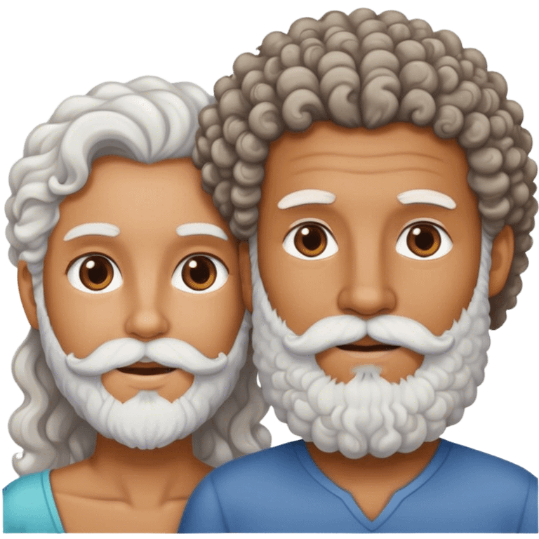 couples tan skin curly hair white with beard emoji