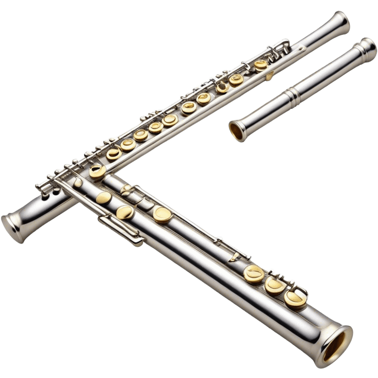 Cinematic Realistic Flute, polished silver metal with precise keywork, warm golden reflections dancing along its surface, soft hands carefully positioned over the keys, glowing with an elegant and airy charm. emoji