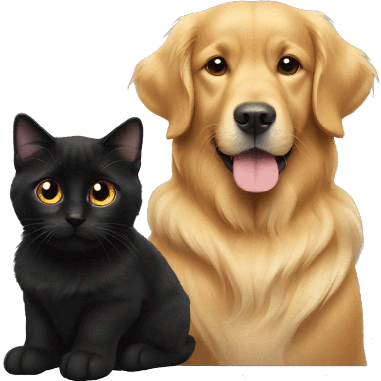 a golden retriever and a black cat emoji