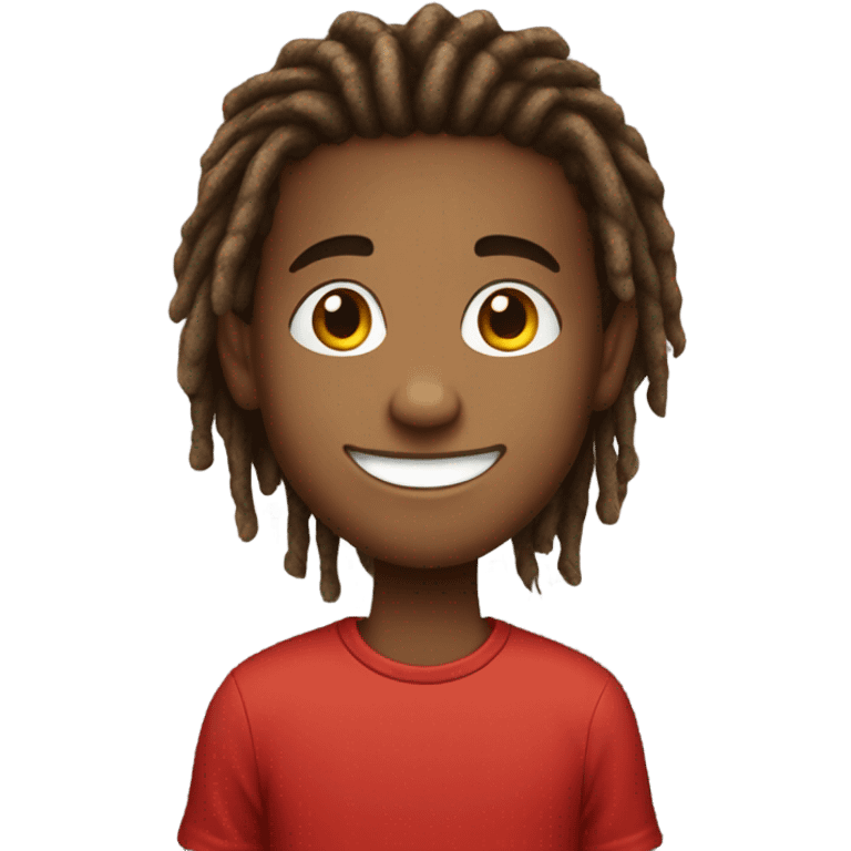 smiling boy in red shirt with dreadlocks emoji