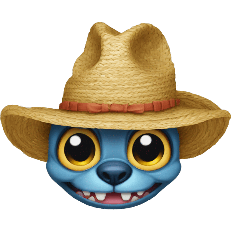 Stitch avec un chapeau de paille et une cicatrice sous l’oeil emoji