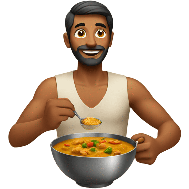 Indian man eating chciken curry  emoji