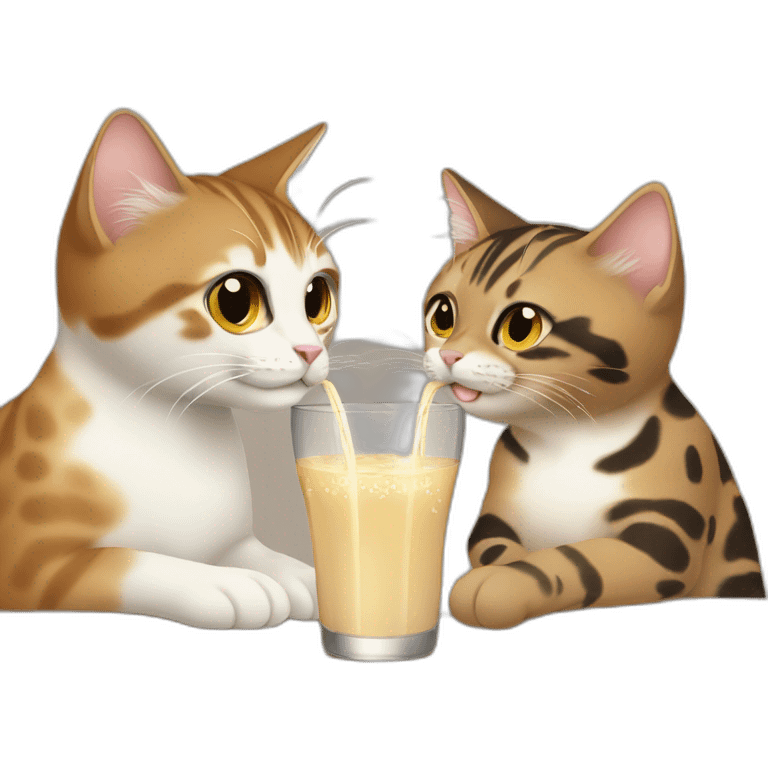 light brown and spotted cat drinking saki together emoji