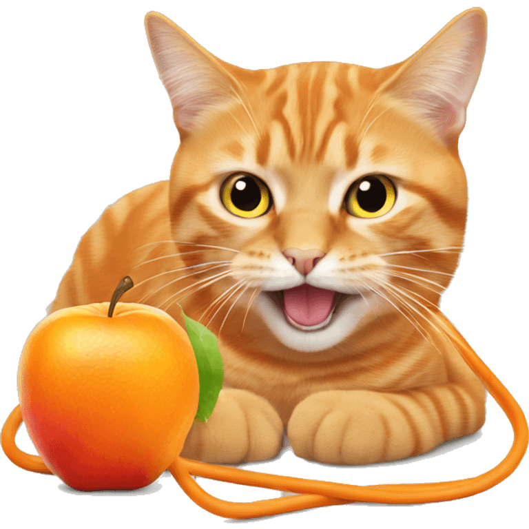 orange cat eating apple cables emoji