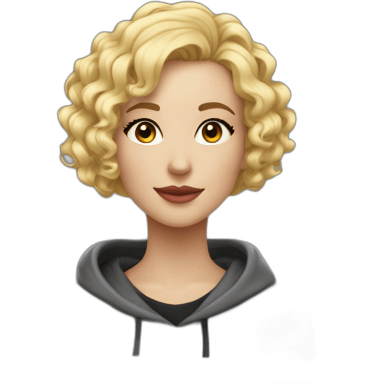 it woman blonde Bob Haircut Curly no glasses black outfit hoodies for women emoji