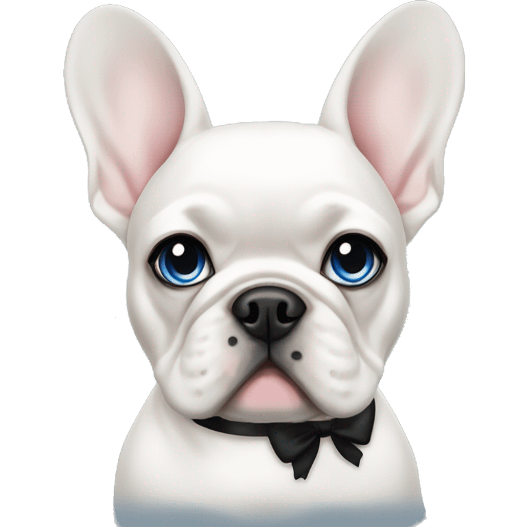 White female french bulldog with blue eyes wearing a black bow emoji