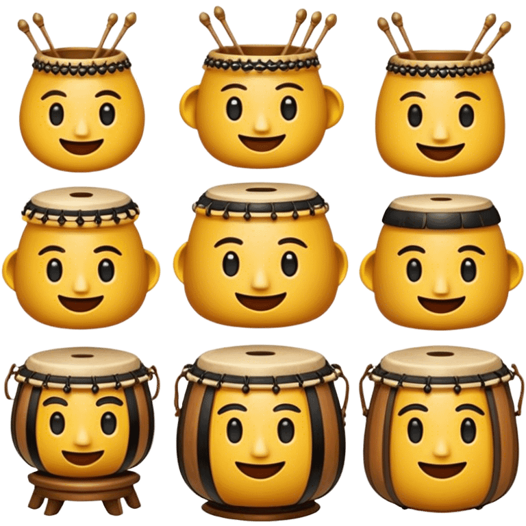 Cinematic Realistic Gamelan Pop Culture Emoji, depicted with an ensemble of traditional Indonesian instruments rendered with rich textures and rhythmic, cultural lighting. emoji