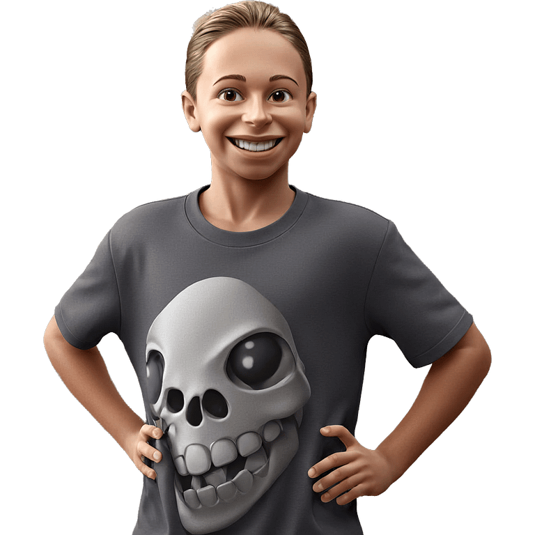 smiling boy with skull shirt emoji