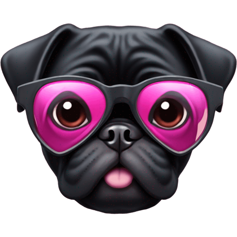 Black pug wearing heart shaped pink glasses  emoji