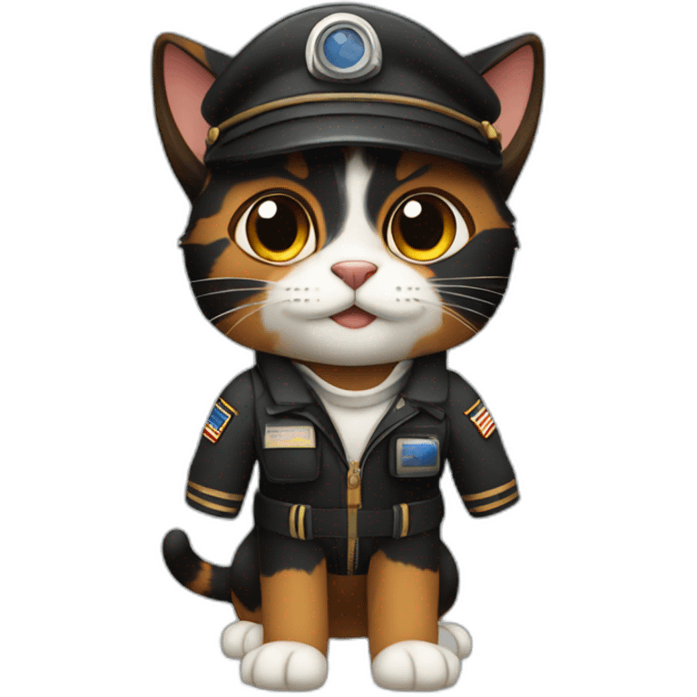 full brown and black calico cat dressed as a pilot emoji