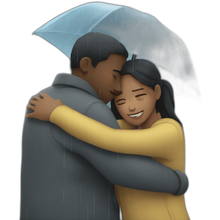 hugging under rain emoji