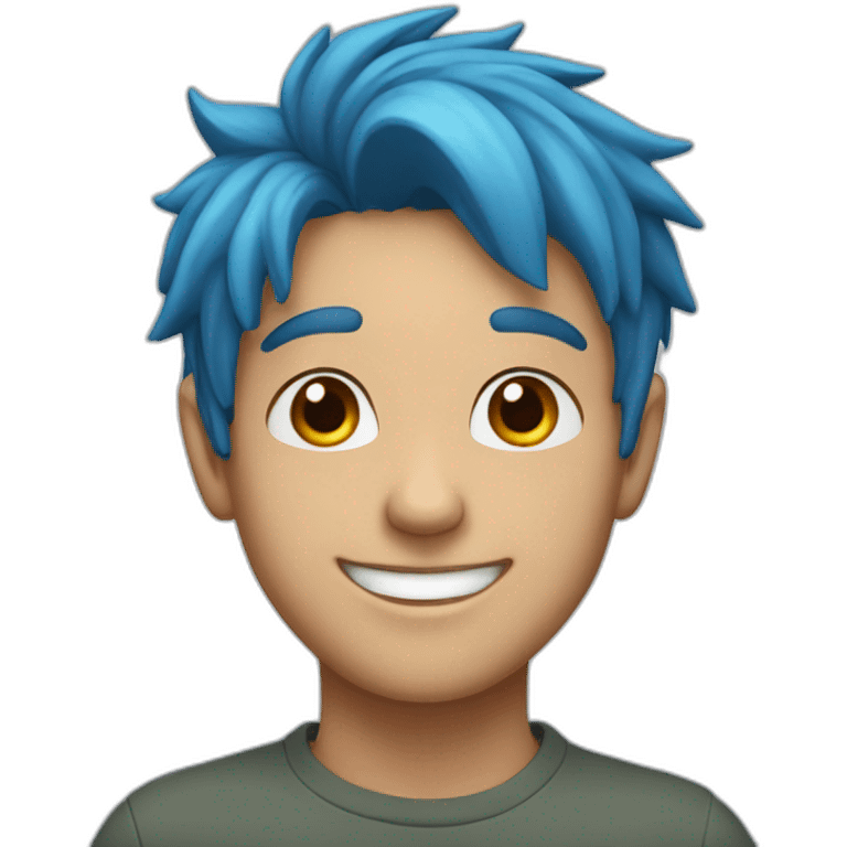 Young man with blue hair and smile on his face  emoji