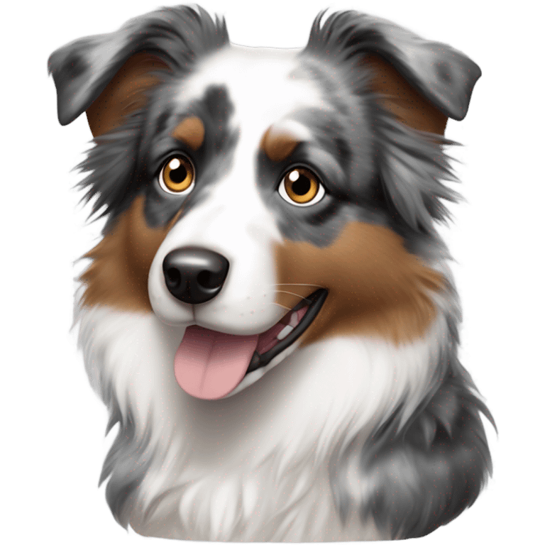 A miniature Australian shepherd with one blue eye and one brown eye emoji