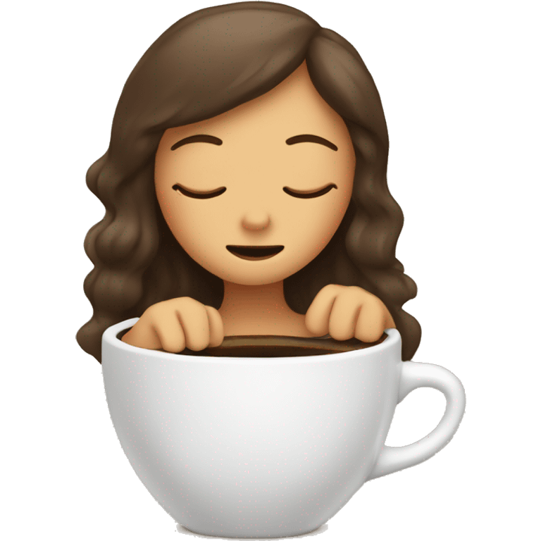 a girl is sleeping in a cup of coffee emoji