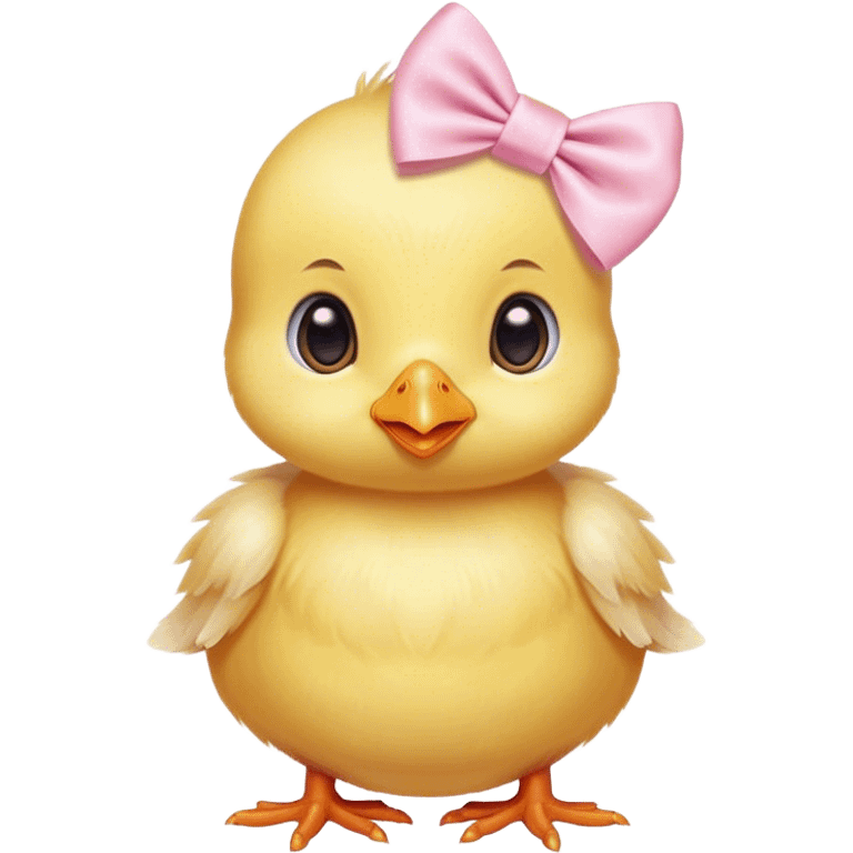 Baby chick with light pink bow around neck emoji