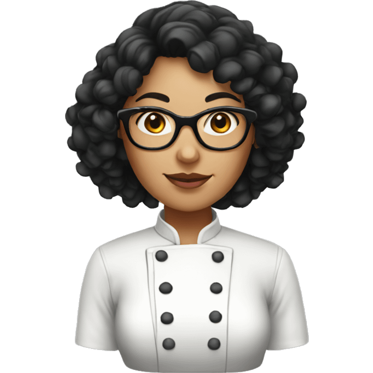 female chef with curly black hair and glasses emoji