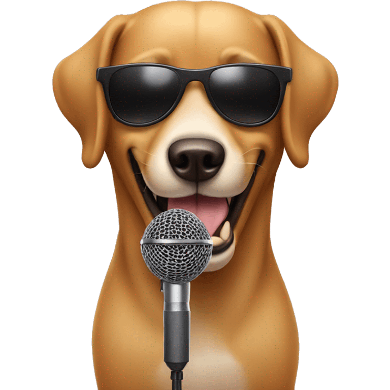 Dog singing with sunglasses and microphone emoji