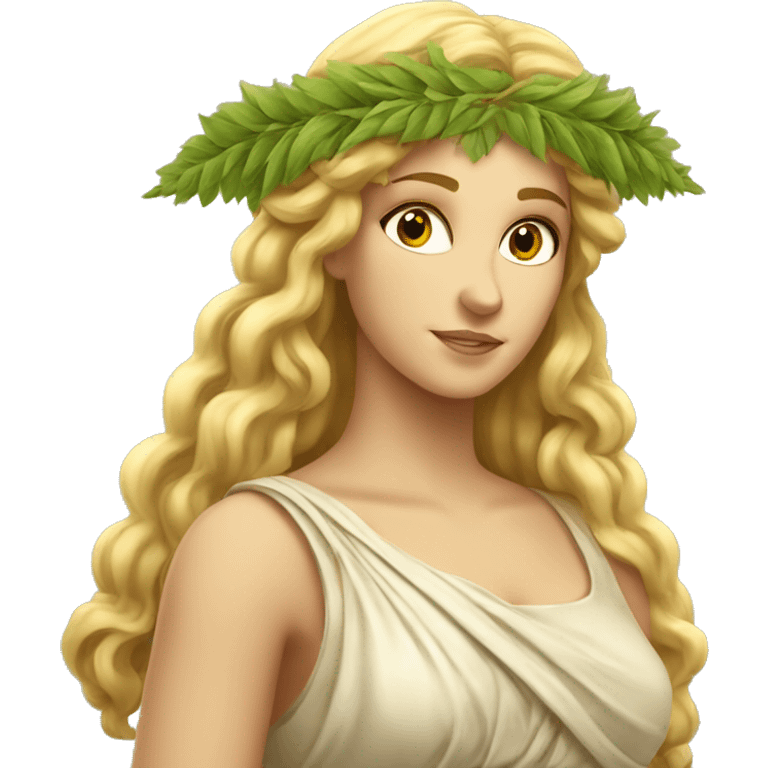 Beautiful long blonde with leaf crown Greek goddess holding wheat renaissance  emoji