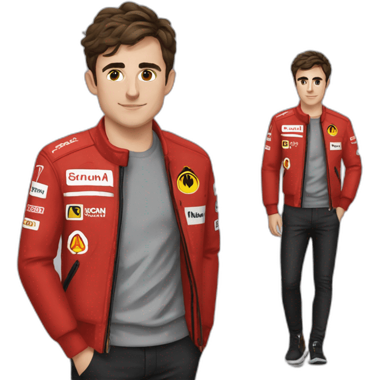 Charles leclerc avec une veste ferrarie emoji