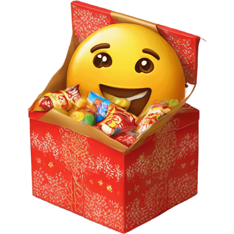 Traditional russian new year sweet gift box with handles with russian candies in wrappers for kids emoji