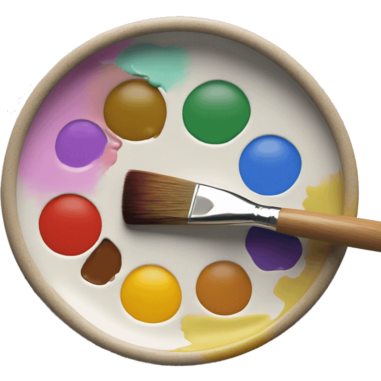 an artist's palette with oil paint colors and a brush that mixes emoji