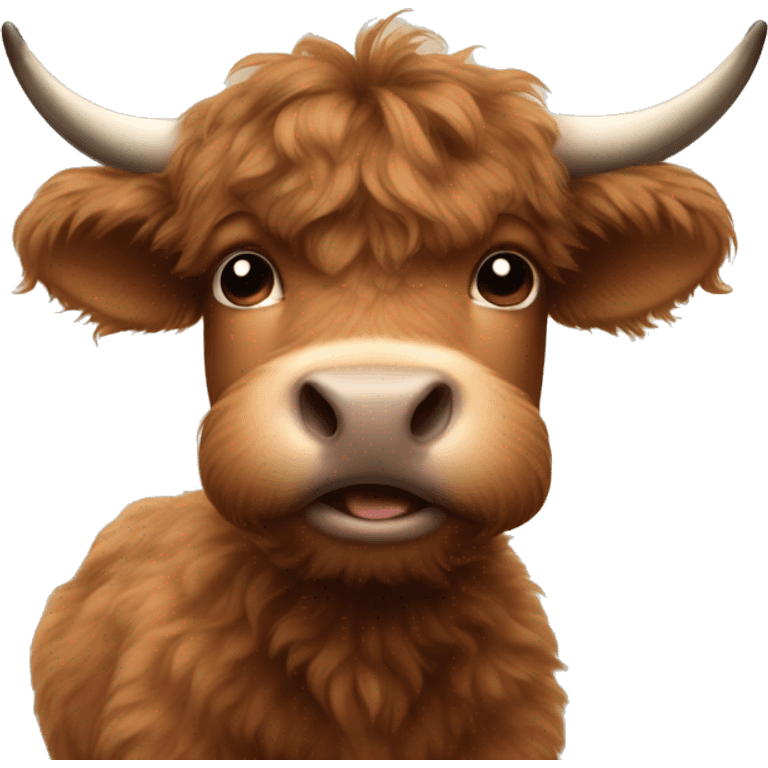 brown fluffy baby scottish cow with a small bow on head emoji