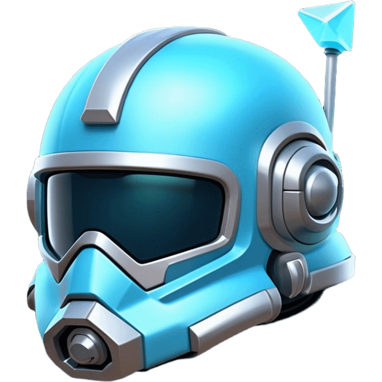 Clash of Clans aesthetic: Cinematic Playful 3D Isometric Space Helmet Emoji, rendered in a 3D vector-style similar to standard emojis with minimal shading and bold, simplified shapes. A compact, distinct form with signature details, softly glowing with a futuristic sci-fi warfare charm. Simplified yet unmistakably iconic, highly detailed and consistent, glowing with a soft radiance and high shine. Stylized with a touch of high-tech brilliance and a soft glowing outline, capturing the essence of a beloved gaming relic with a friendly, playful manner! emoji