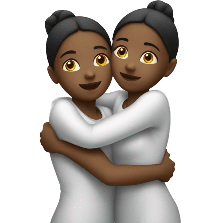 two girls hugging in white emoji