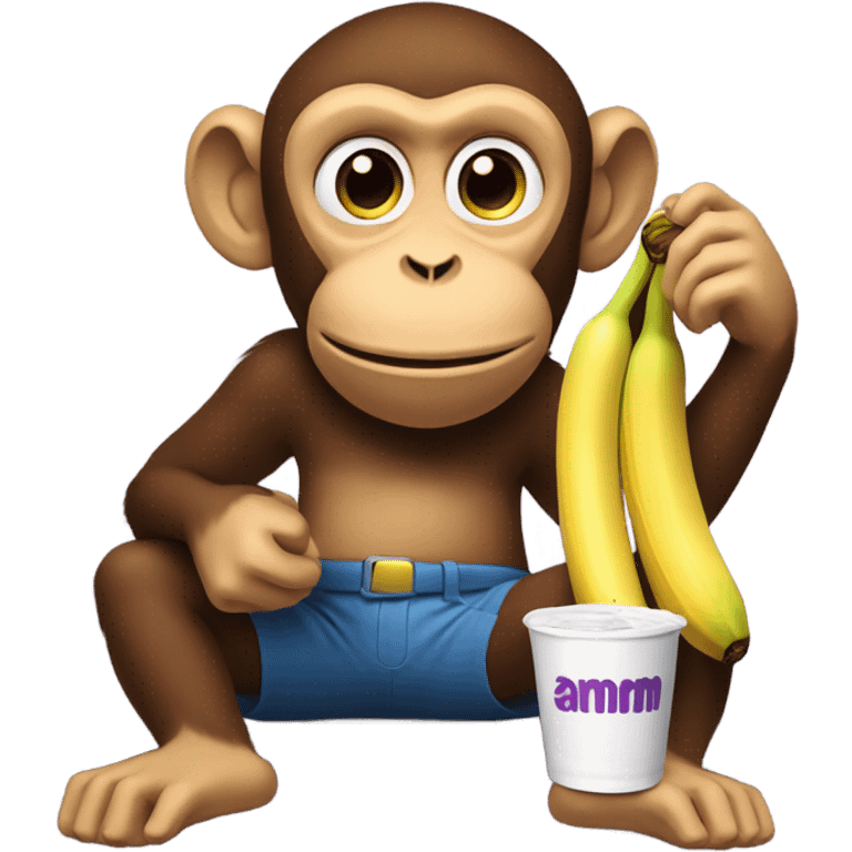 monkey eating bananas while drinking grape juice emoji