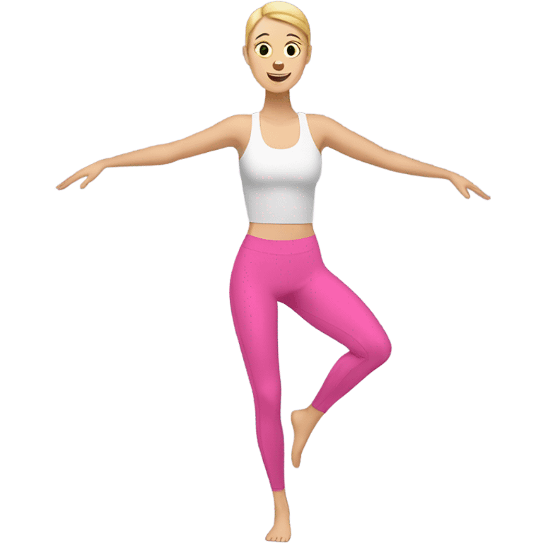 a white lady doing mat pilates with pink Legging  emoji