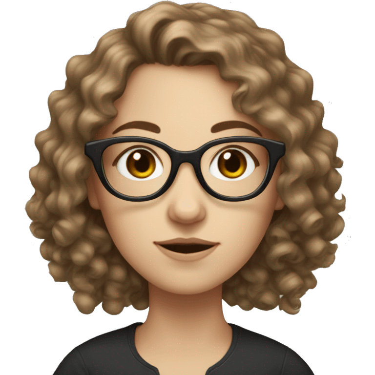 White girl with octagon glasses and brown, curly hair emoji