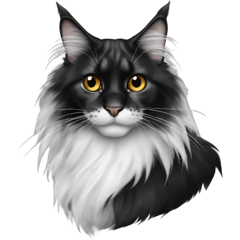 Black and white Maine coon cat with a black nose emoji