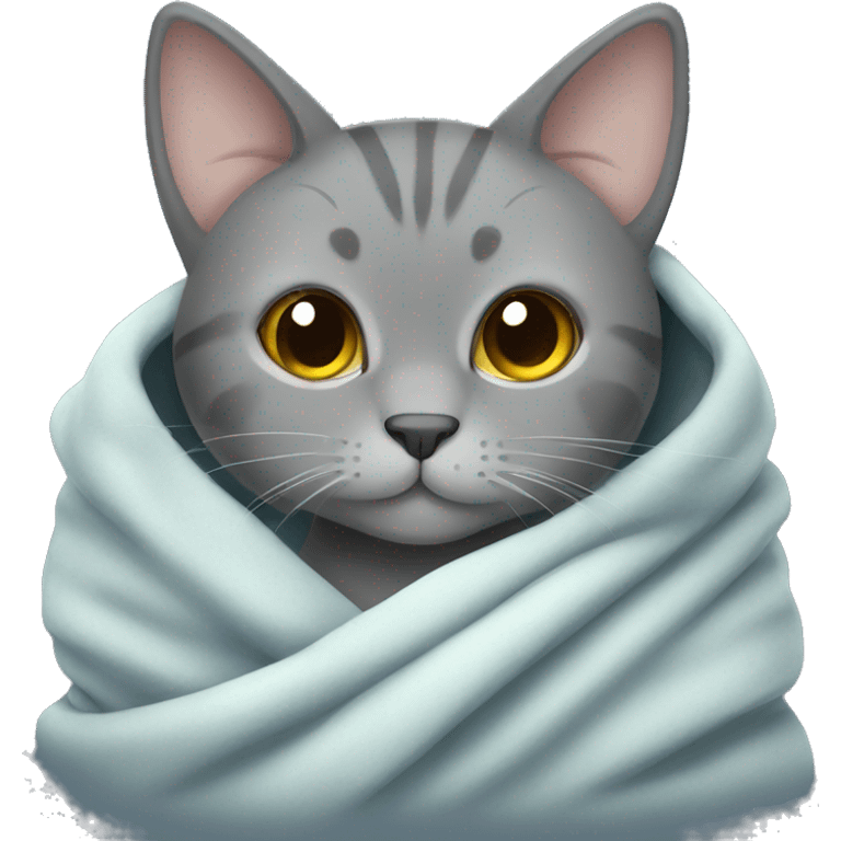 grey cat cozy in blanket  emoji