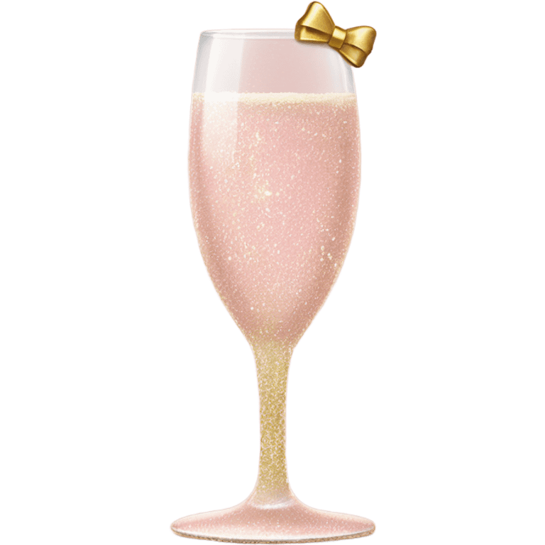 Light Pink glitter champagne glass with gold bow emoji