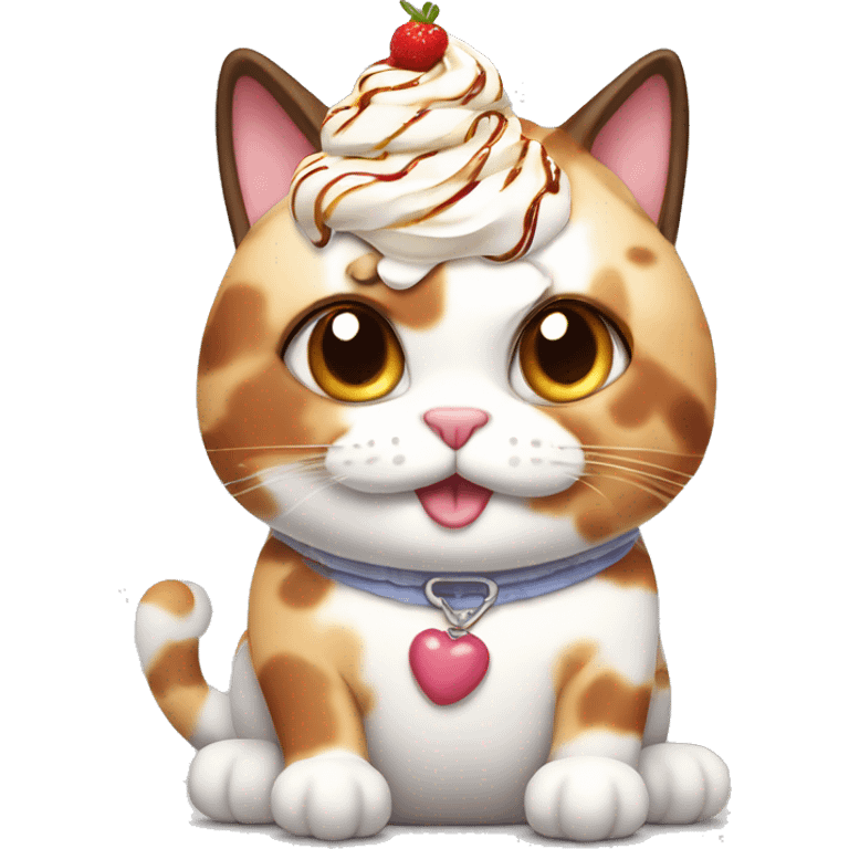 Fat calico cat with sundae emoji