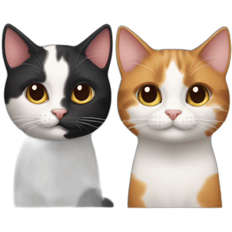 1 calico cat and 1 tuxedo cat emoji