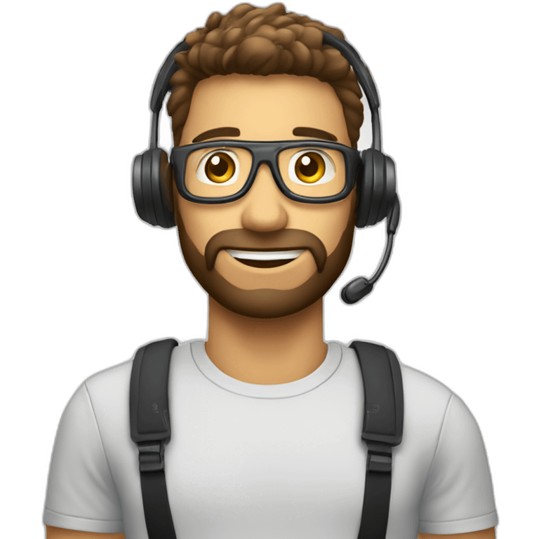 customer service man with headset X emoji too hot with Materiel.net t-shirt emoji