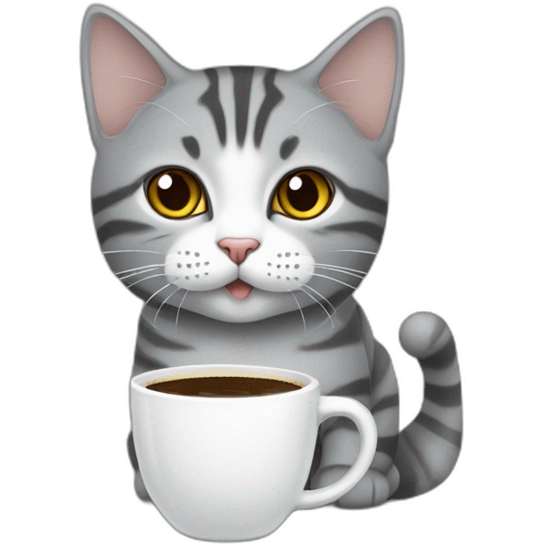 cat-grey-American shorthair cat-drink coffee emoji