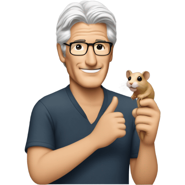 Richard Gere holding a gerbil in one hand and a plastic tube in another emoji