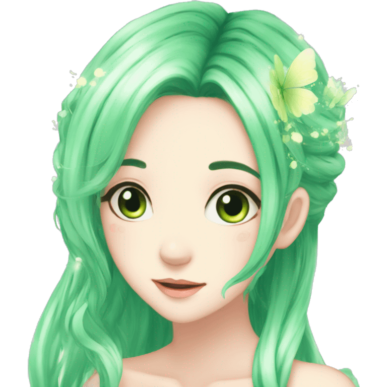 Gorgeous Beautiful Fairy-Anime-Green-Pastel-Girl with pretty hair aesthetic emoji