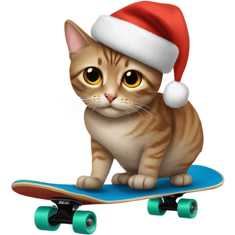 Cat on a skateboard with a Christmas hat emoji