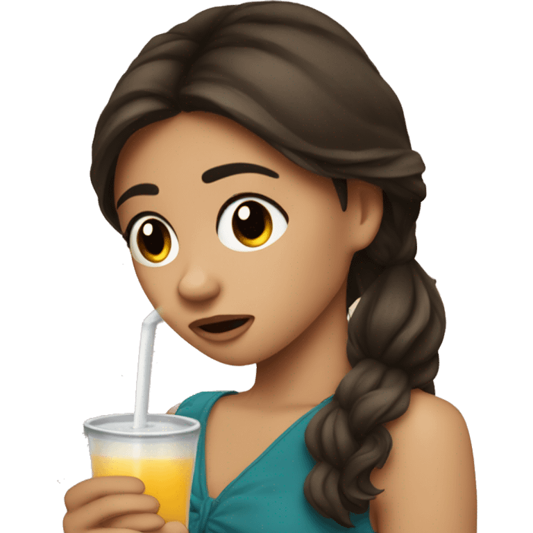 pretty brunette girl crying with a drink in hand emoji